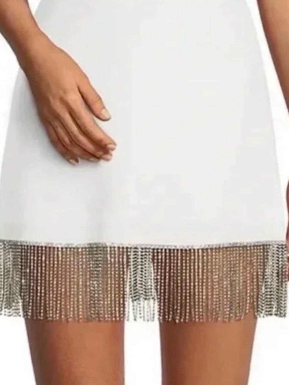 NWT Gianni Bini White Skirt with Silver Fringe